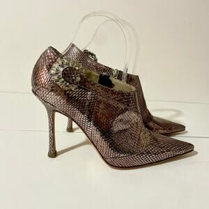 Jimmy Choo Metallic Snakeskin Ankle Boots Rhinestone Crystal Embellished sz 38